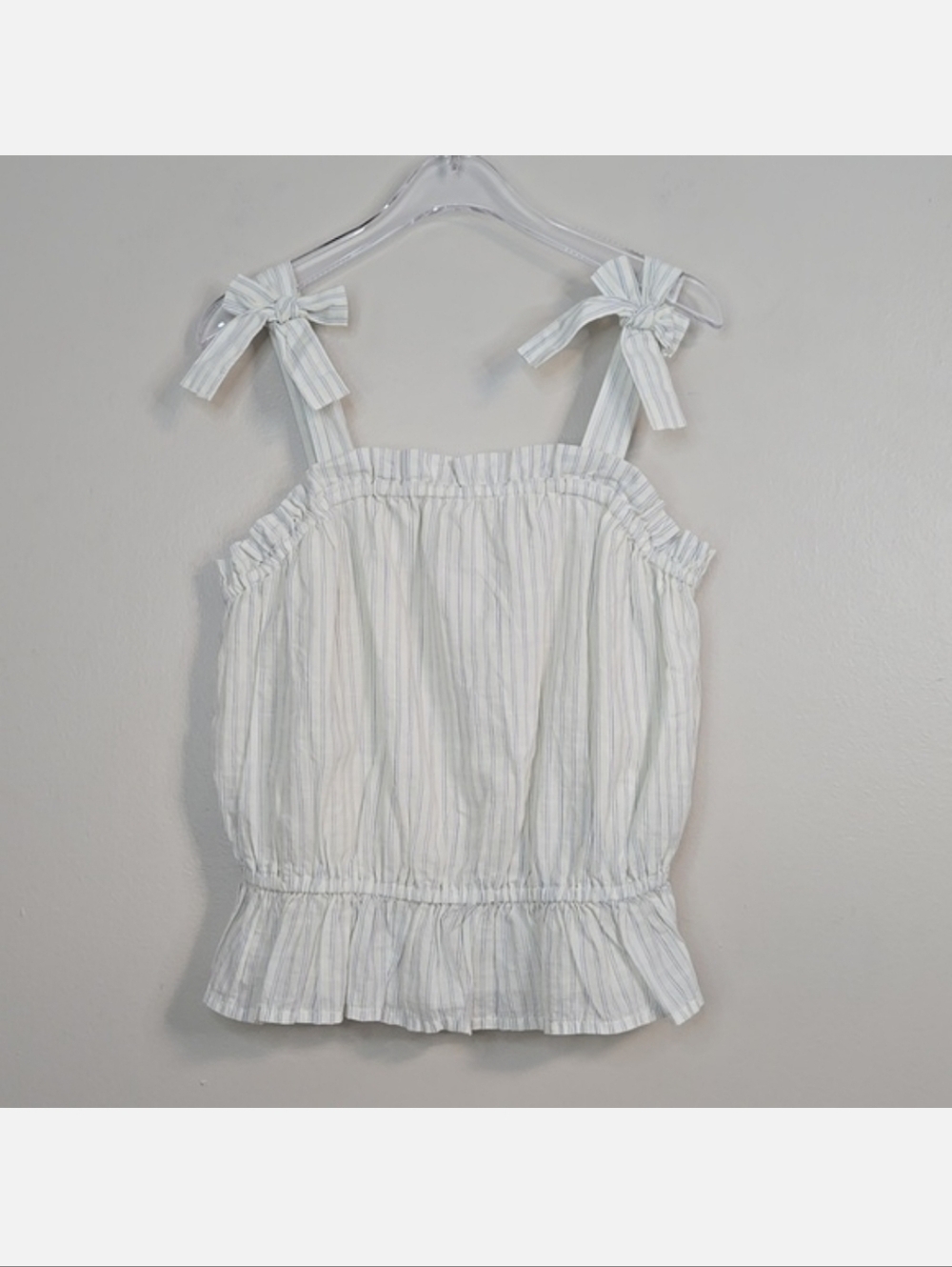 Gap Kids White & Blue Striped Ruffled Peplum Tank W/ Bow Straps, Size 8 ~ EUC